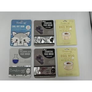 The Creme Shop Face Mask Bundle Charcoal Hyaluronic Acid Egg Nog Fox Sheet Masks